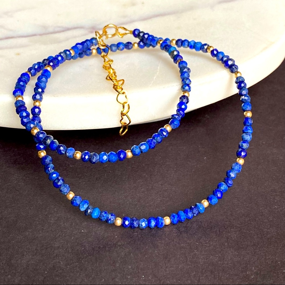 Lapis Lazuli Choker Necklace Beaded Dainty Gemstone Boho Chic Jewelry For Women